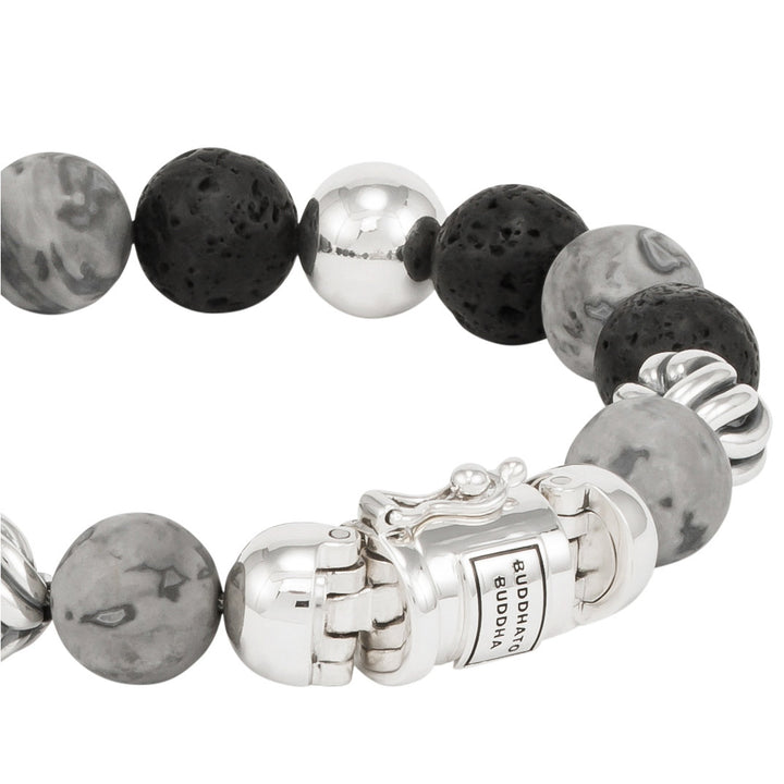 Buddha to Buddha Armband Spirit Bead Mix Grauer Picasso Jaspis