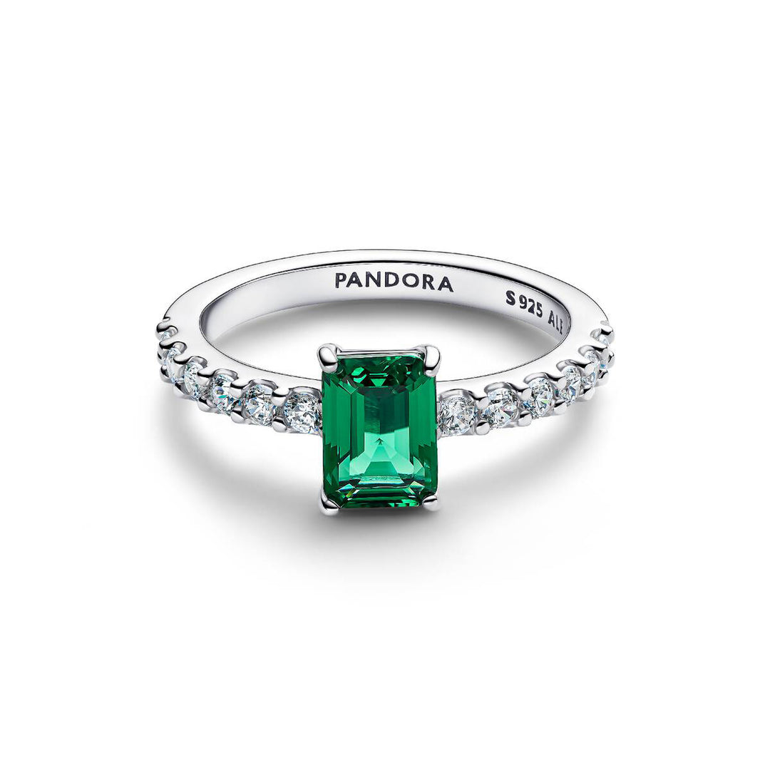 Pandora Rechteckiger Funkelnder Grüner Strahlenkranz Ring - 194506C01