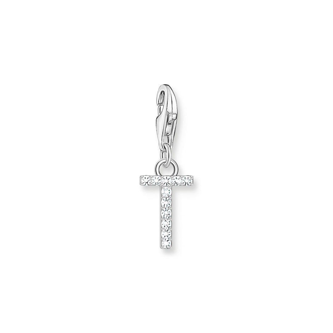 Thomas Sabo Charm-Anhänger Buchstabe T mit Weissen Steinen Silber - 1957-051-14
