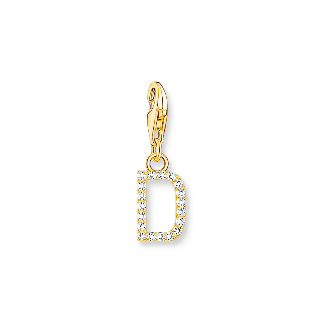 Thomas Sabo Charm-Anhänger Buchstabe D mit Weissen Steinen Vergoldet - 1967-414-14