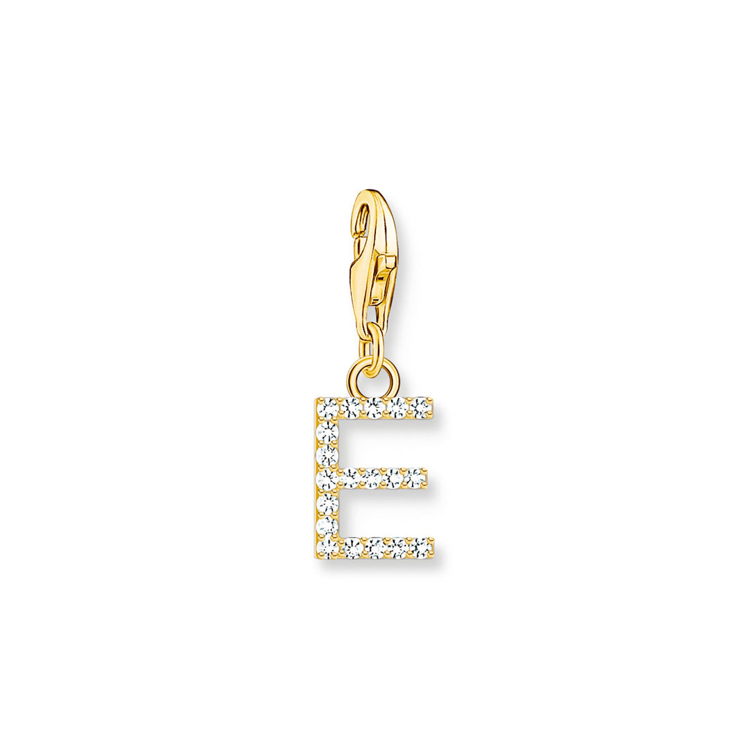 Thomas Sabo Charm-Anhänger Buchstabe E mit Weissen Steinen Vergoldet - 1968-414-14
