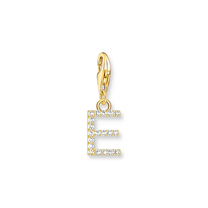Thomas Sabo Charm-Anhänger Buchstabe E mit Weissen Steinen Vergoldet - 1968-414-14
