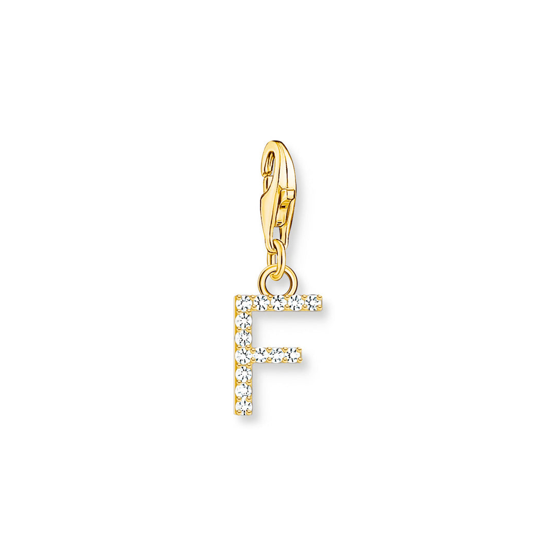 Thomas Sabo Charm-Anhänger Buchstabe F mit Weissen Steinen Vergoldet - 1969-414-14