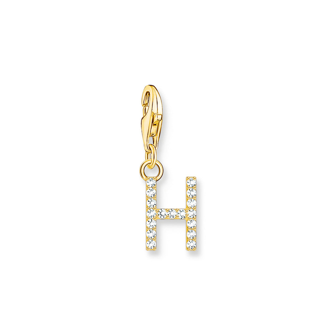 Thomas Sabo Charm-Anhänger Buchstabe H mit Weissen Steinen Vergoldet - 1971-414-14