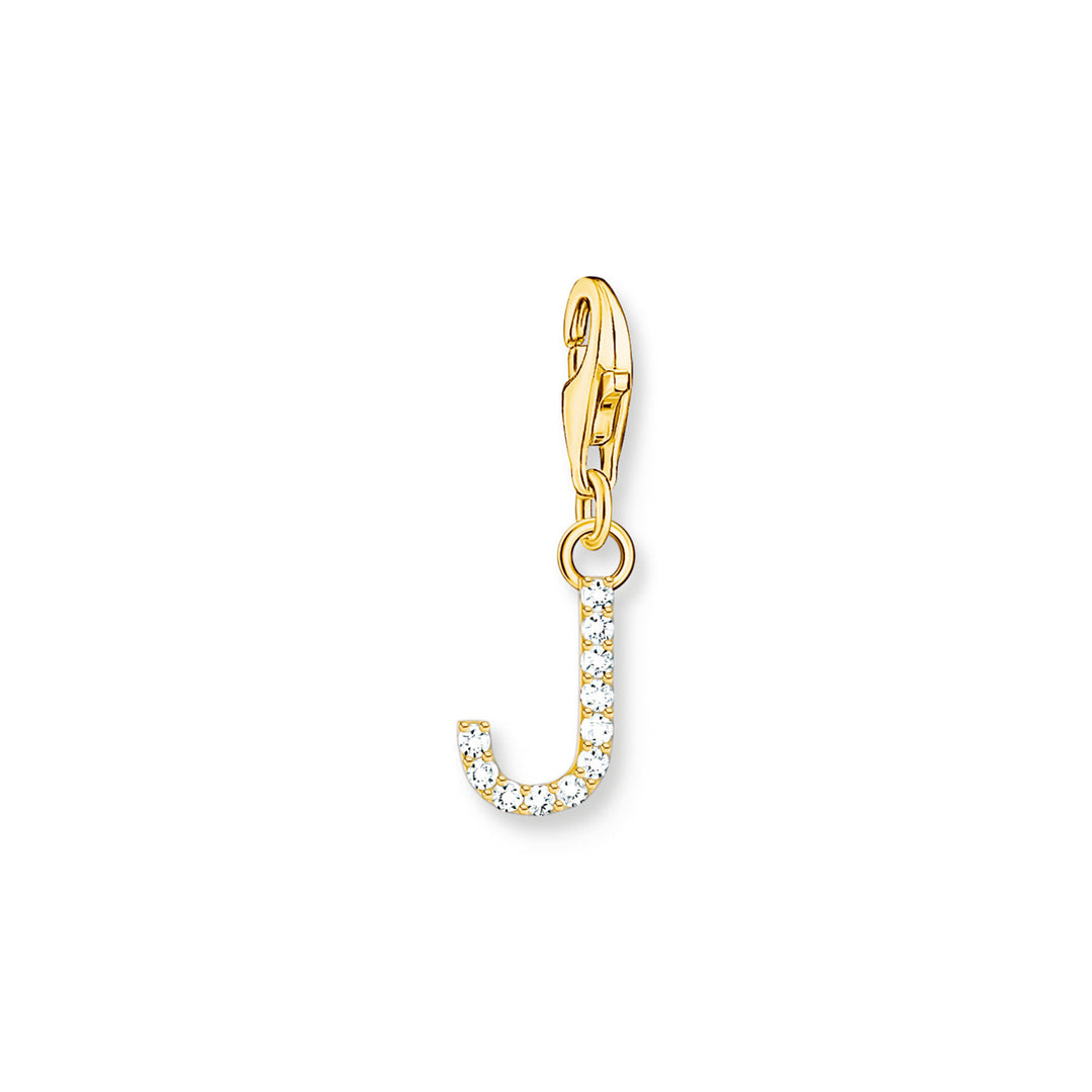 Thomas Sabo Charm-Anhänger Buchstabe J mit Weissen Steinen Vergoldet - 1973-414-14
