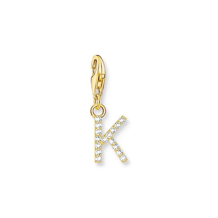 Thomas Sabo Charm-Anhänger Buchstabe K mit Weissen Steinen Vergoldet - 1974-414-14