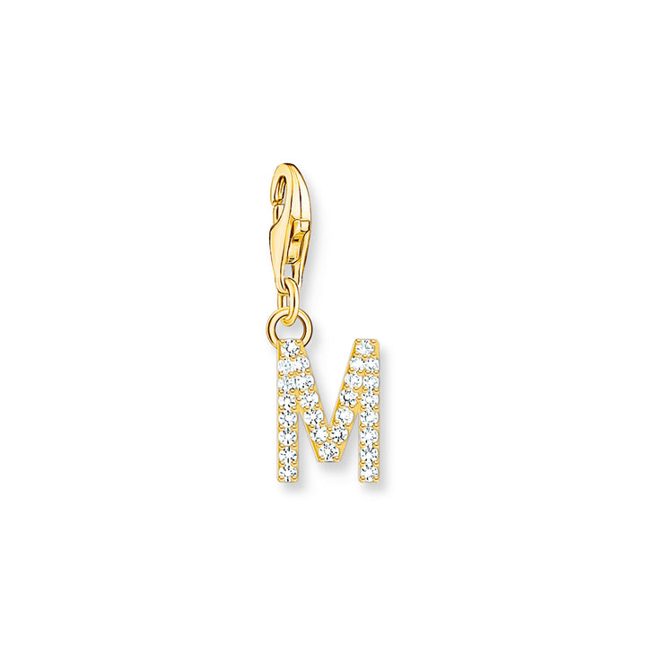 Thomas Sabo Charm-Anhänger Buchstabe M mit Weissen Steinen Vergoldet - 1976-414-14