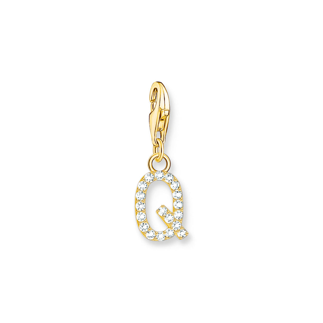 Thomas Sabo Charm-Anhänger Buchstabe Q mit Weissen Steinen Vergoldet - 1980-414-14