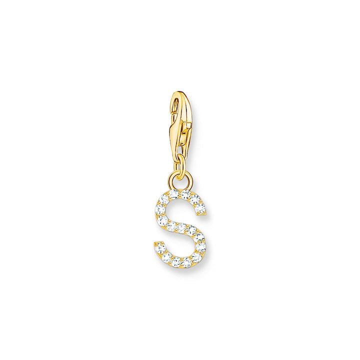 Thomas Sabo Charm-Anhänger Buchstabe S mit Weissen Steinen Vergoldet - 1982-414-14