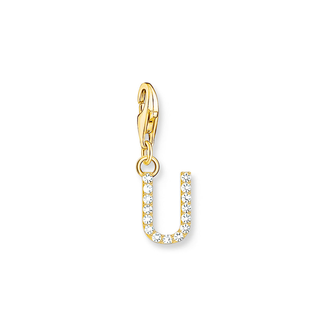 Thomas Sabo Charm-Anhänger Buchstabe U mit Weissen Steinen Vergoldet - 1984-414-14