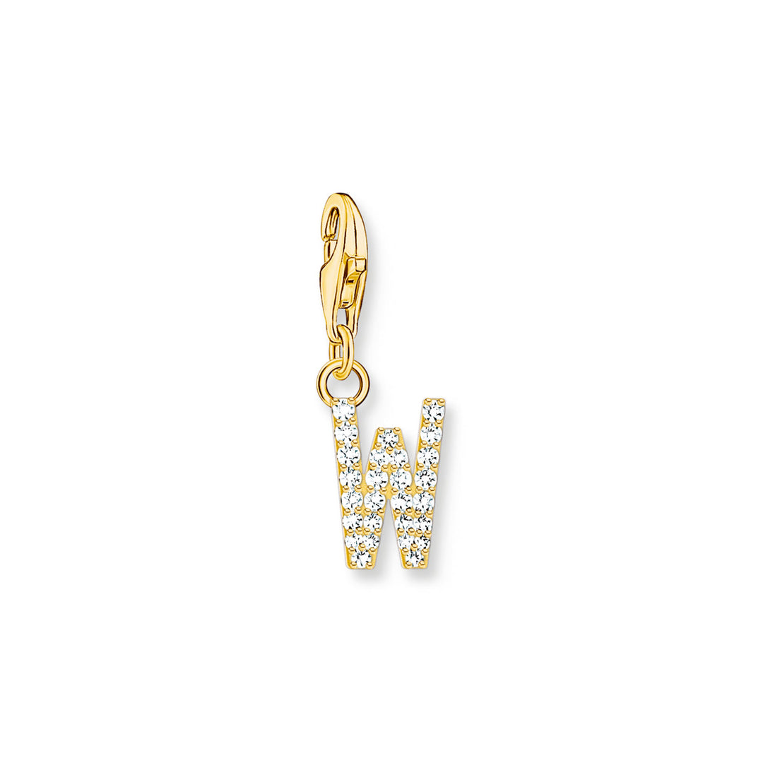 Thomas Sabo Charm-Anhänger Buchstabe W mit Weissen Steinen Vergoldet - 1986-414-14