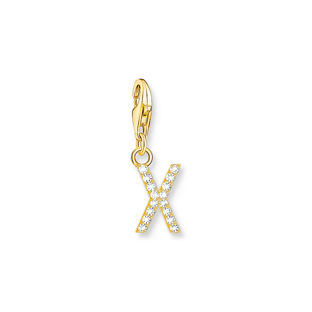 Thomas Sabo Charm-Anhänger Buchstabe X mit Weissen Steinen Vergoldet - 1987-414-14