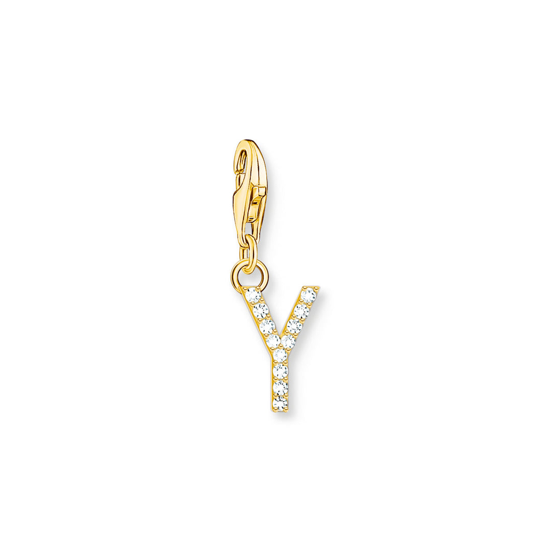 Thomas Sabo Charm-Anhänger Buchstabe Y mit Weissen Steinen Vergoldet - 1988-414-14
