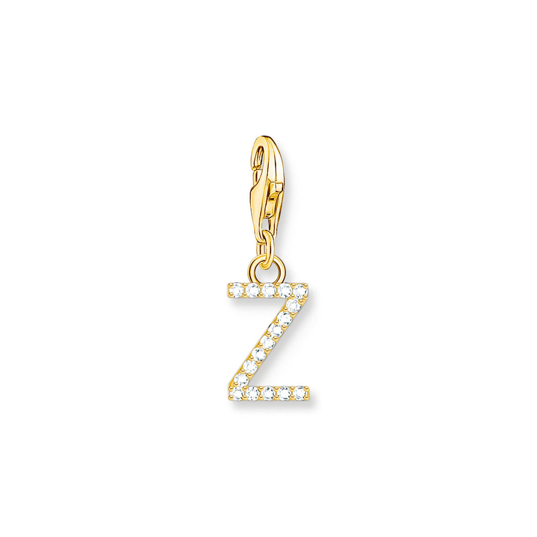 Thomas Sabo Charm-Anhänger Buchstabe Z mit Weissen Steinen Vergoldet - 1989-414-14