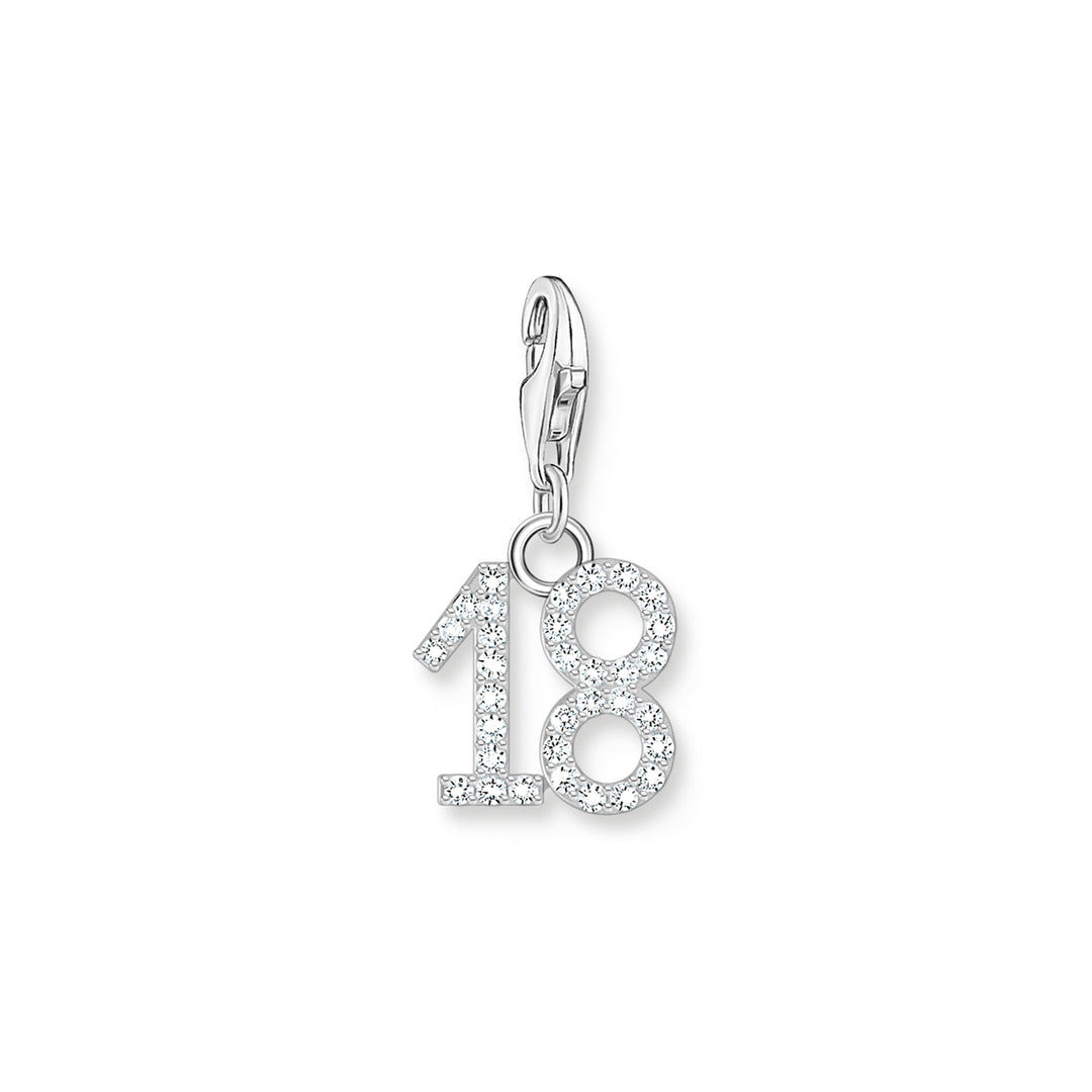 Thomas Sabo Charm-Anhänger Zahl 18 mit weissen Steinen Silber - 2134-051-21