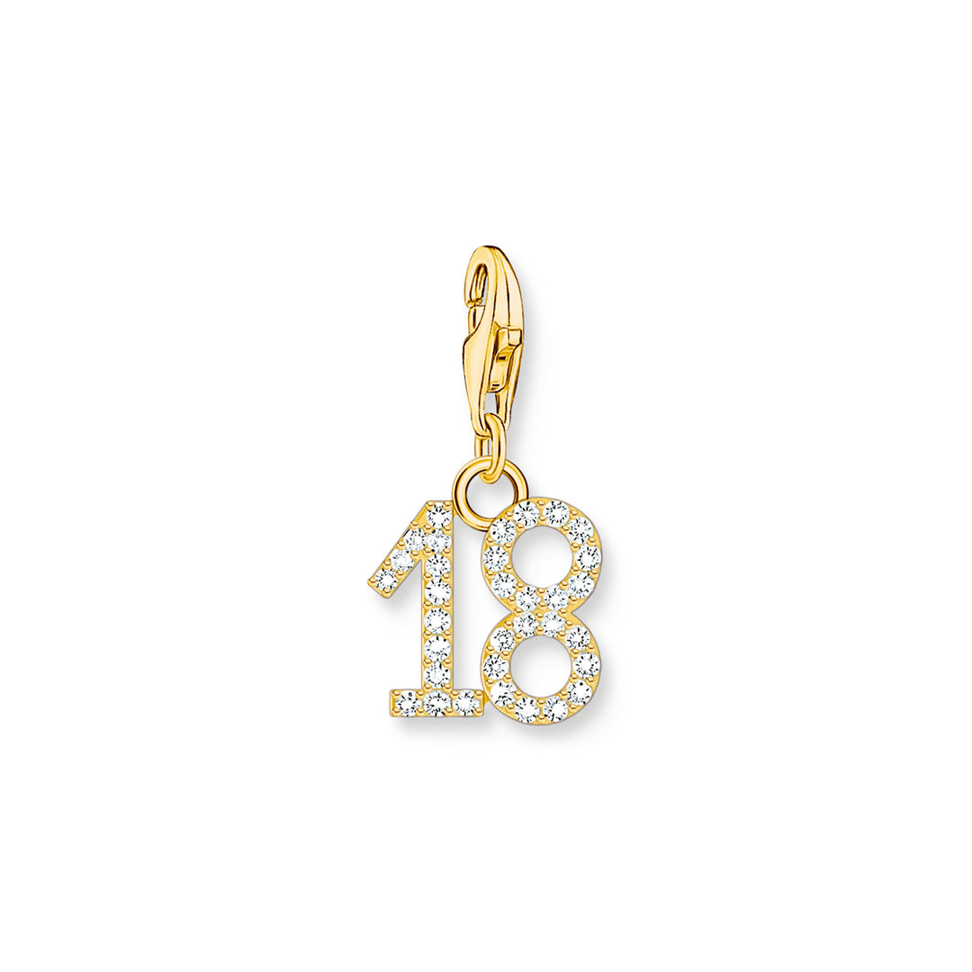 Pendentif charm Thomas Sabo chiffre 18 avec pierres blanches dorées - 2139-414-39
