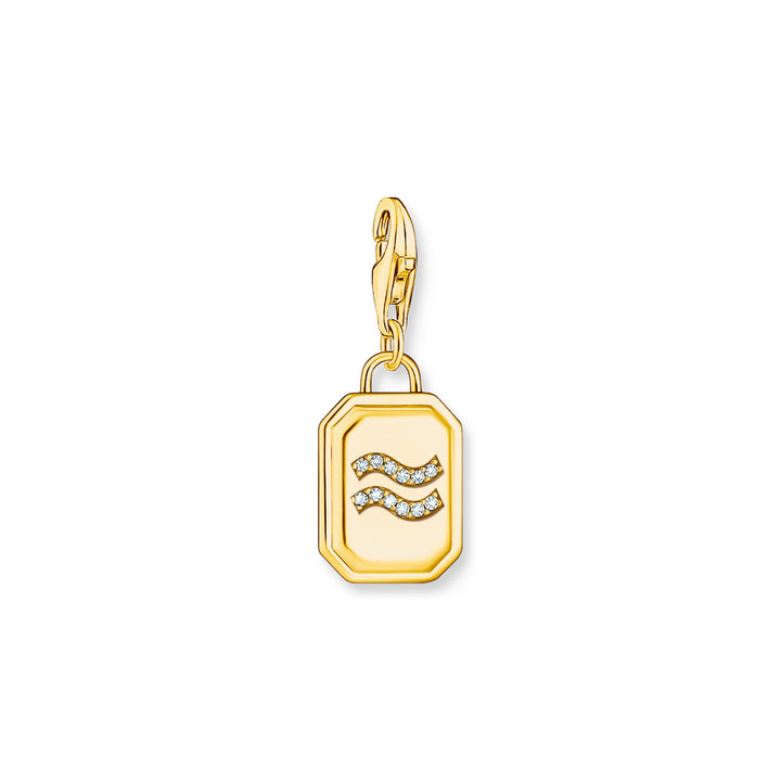 Thomas Sabo Pendentif Charm Signe du Zodiaque Verseau en Or plaqué avec Pierres - 2155-414-39