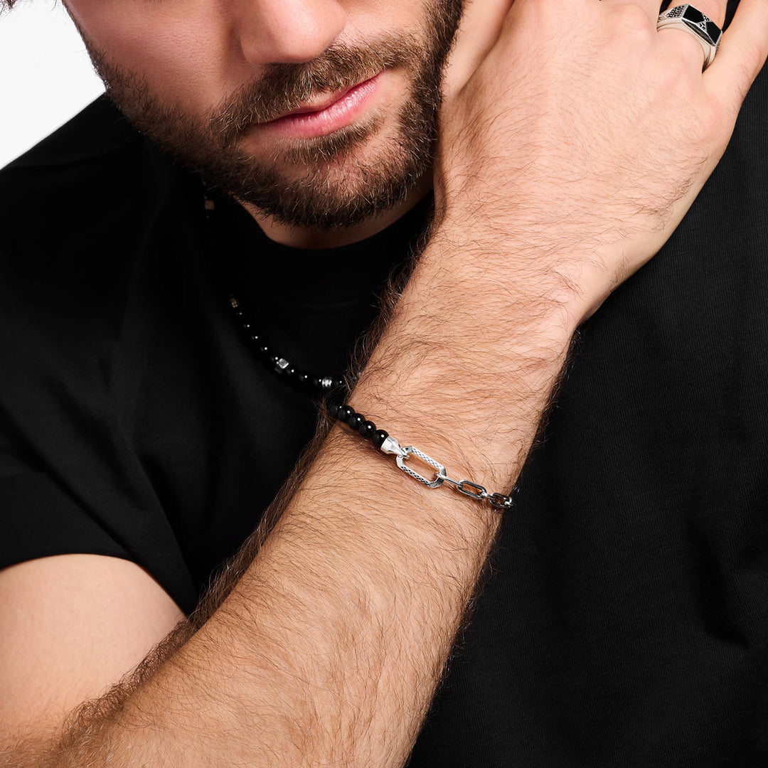  Thomas Sabo Armband mit Schwarzen Onyx Beads und Kettengliedern Silber - A2088-507-11-L19V