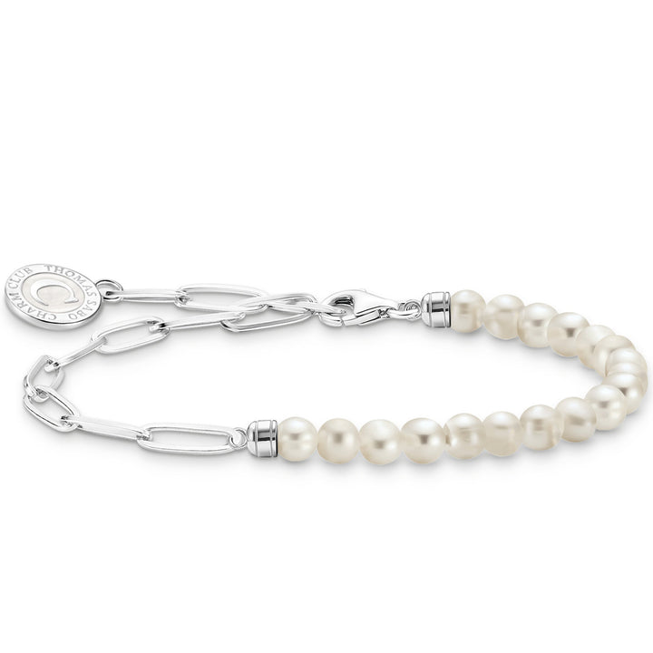Thomas Sabo Member Charm Armband mit Weissen Perlen und Charmista Coin Silber - A2129-158-14