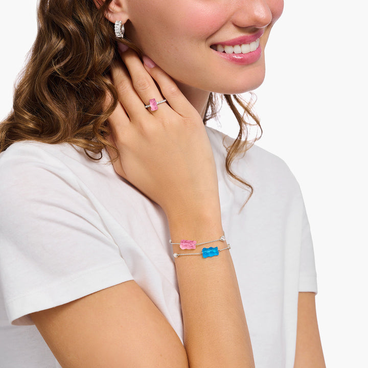 Thomas Sabo Armband mit pinkem Goldbären Perle und Stein Silber - A2151-052-9-L19V