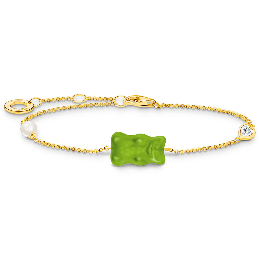 Thomas Sabo Armband mit grünem Goldbären Perle und Stein vergoldet - A2151-445-6-L19V