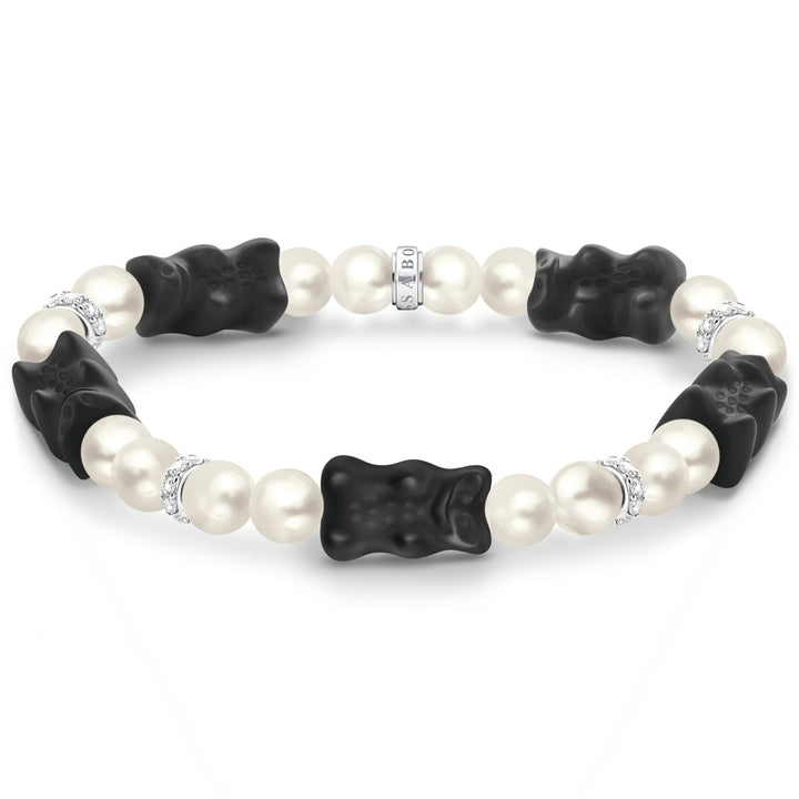 Thomas Sabo Perlenarmband mit 5 schwarzen Goldbären Silber - A2170-052-11