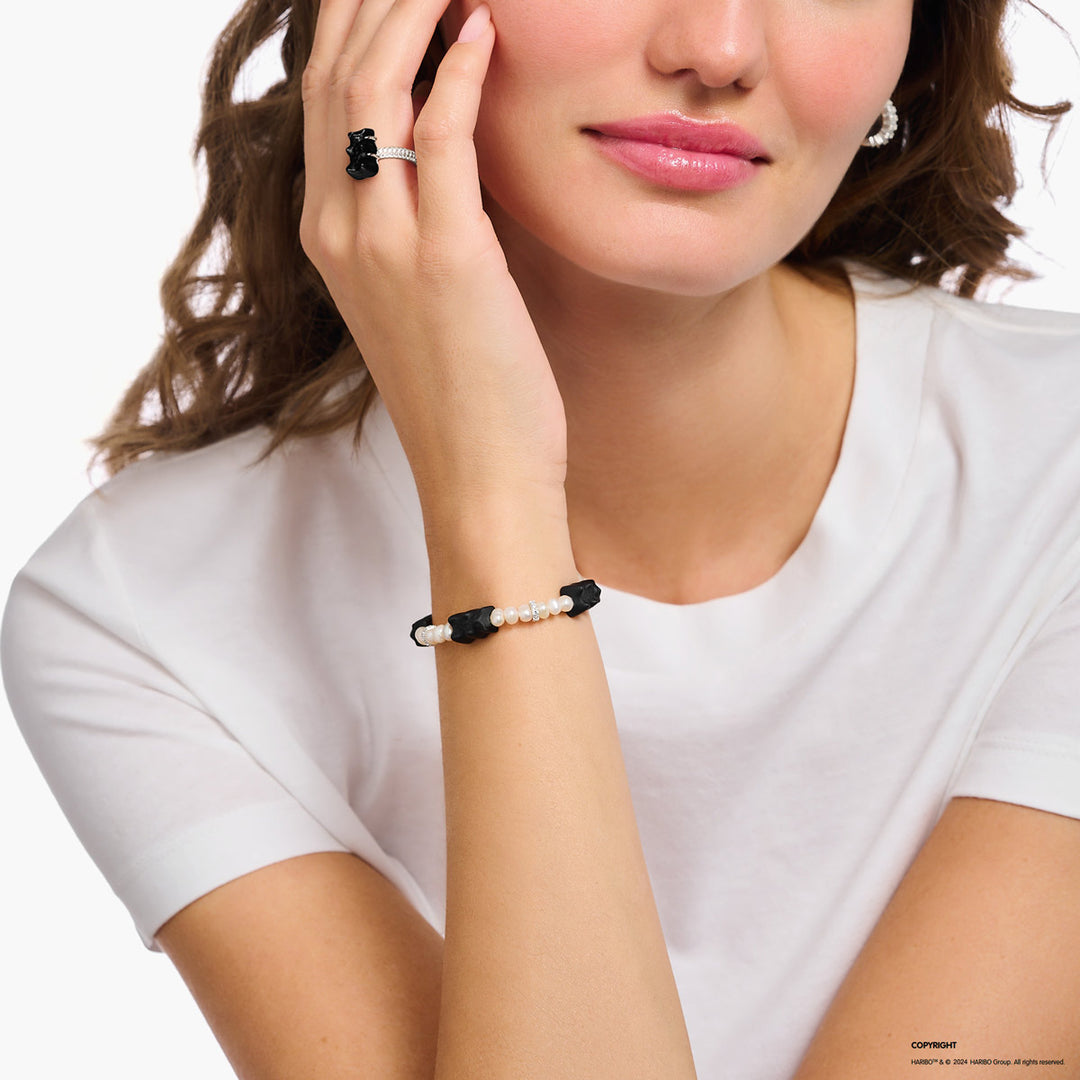 Thomas Sabo Perlenarmband mit 5 schwarzen Goldbären Silber - A2170-052-11
