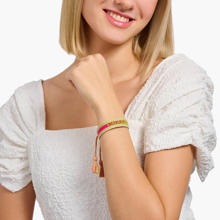Thomas Sabo Gewebtes Armband Charmista in Pink Grün und Orange - ACC0049-302-7-L24V