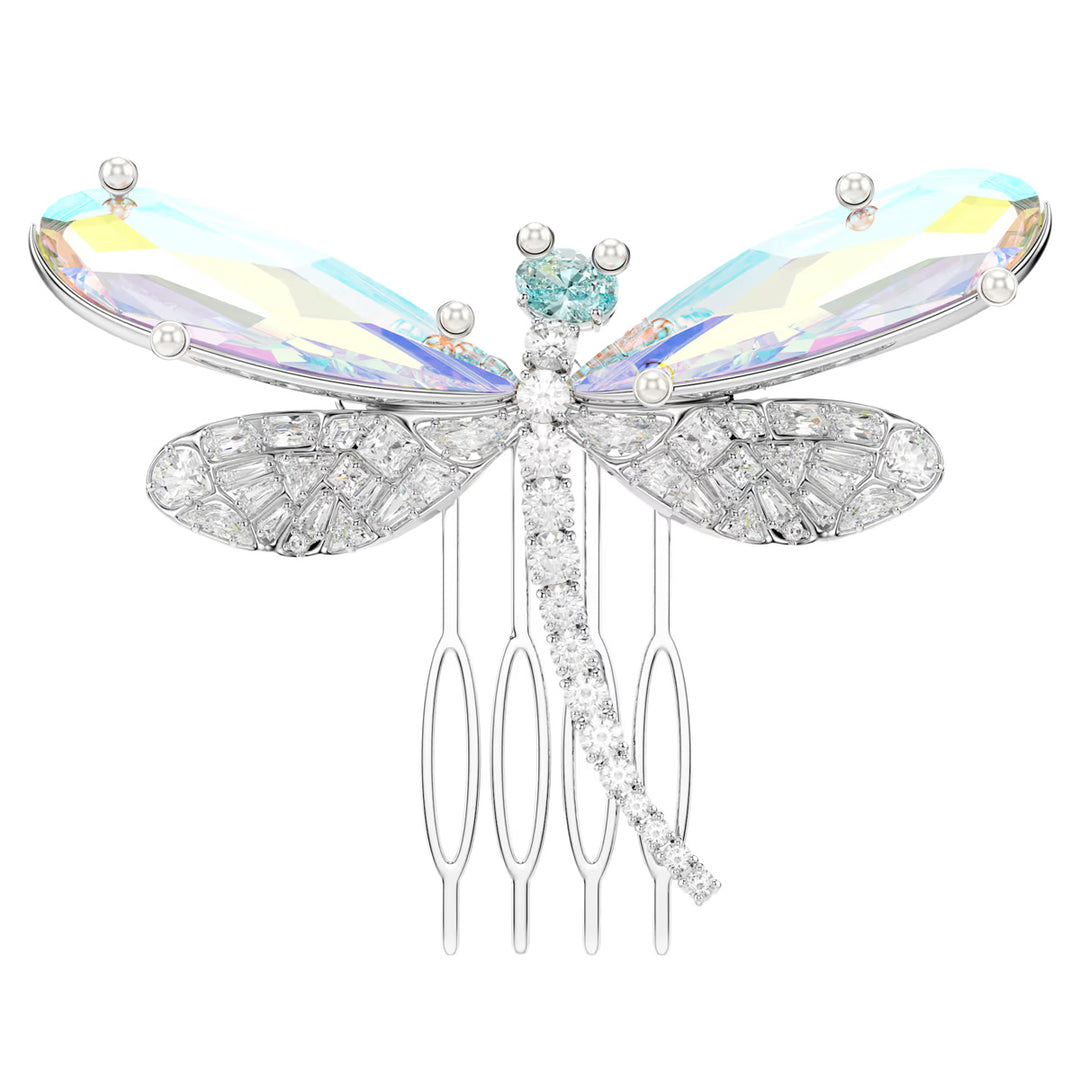 Swarovski x Ariana Grande Spilla e accessorio per capelli Crystal Pearl, Taglio misto, Libellula, Bianca, Placcato rodio - 5749193