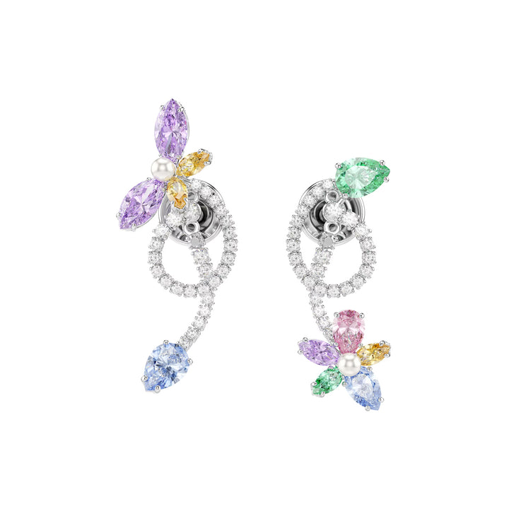 Swarovski x Ariana Grande Drop Earrings with ear jacket Mixed cuts Dragonfly Flower Multicolored Rhodium plated - 5749190