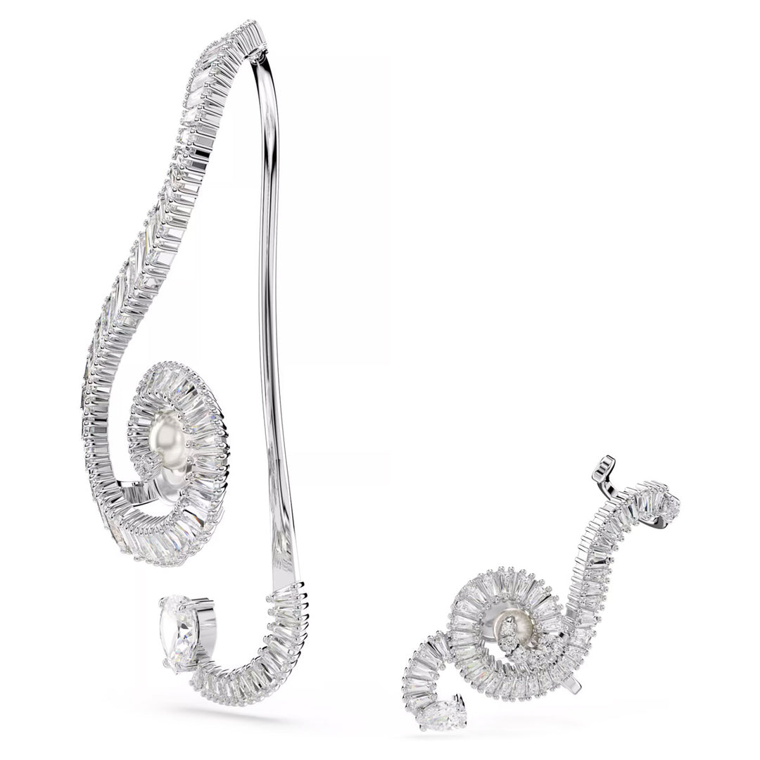 Swarovski x Ariana Grande Ohrclips Asymmetrisches Design Kristallperle Baguette Schliff Weiss Rhodiniert - 5720866