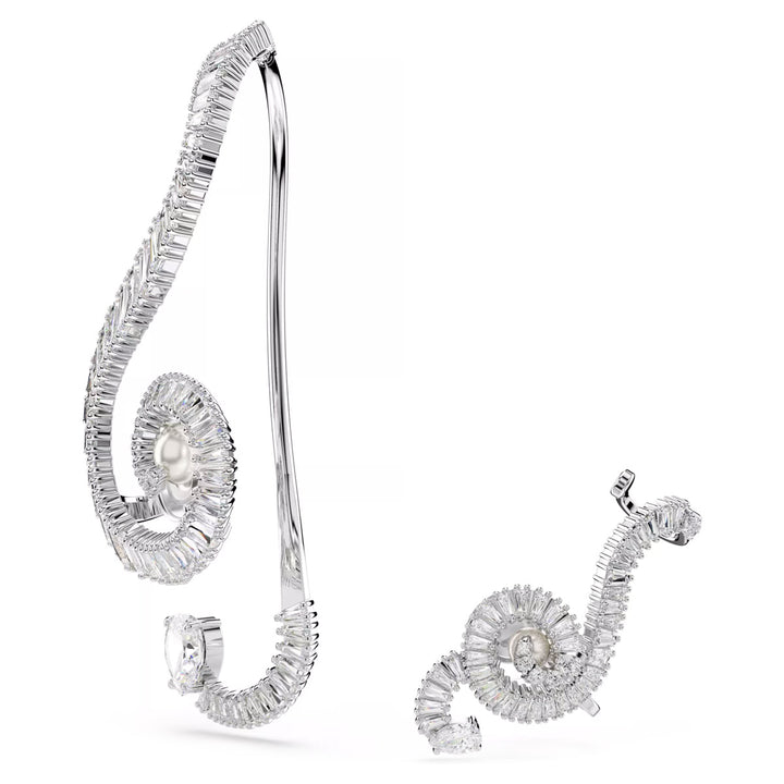 Swarovski x Ariana Grande Ohrclips Asymmetrisches Design Kristallperle Baguette Schliff Weiss Rhodiniert - 5720866