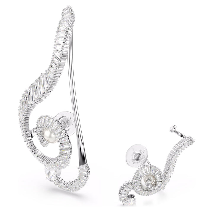 Swarovski x Ariana Grande Ohrclips Asymmetrisches Design Kristallperle Baguette Schliff Weiss Rhodiniert - 5720866