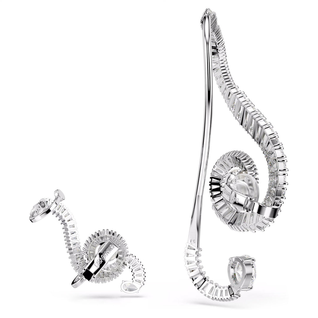 Swarovski x Ariana Grande Ohrclips Asymmetrisches Design Kristallperle Baguette Schliff Weiss Rhodiniert - 5720866