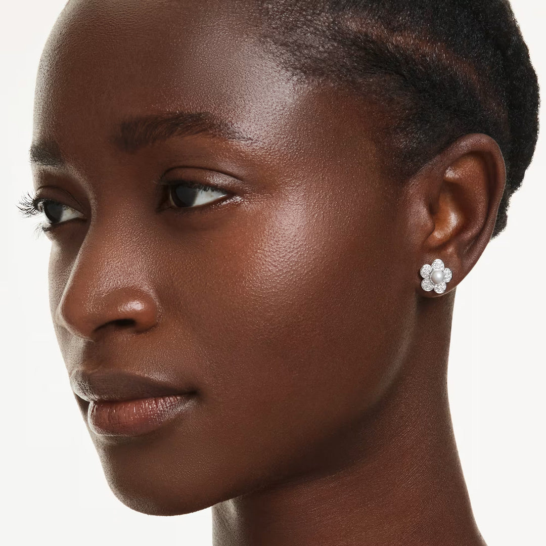 Swarovski x Ariana Grande Ohrstecker Rundschliff Blume Weiss Rhodiniert  - 5756098