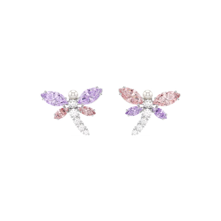Swarovski x Ariana Grande Stud Earrings Mixed cuts Dragonfly Multicolored Rhodium plated - 5737371
