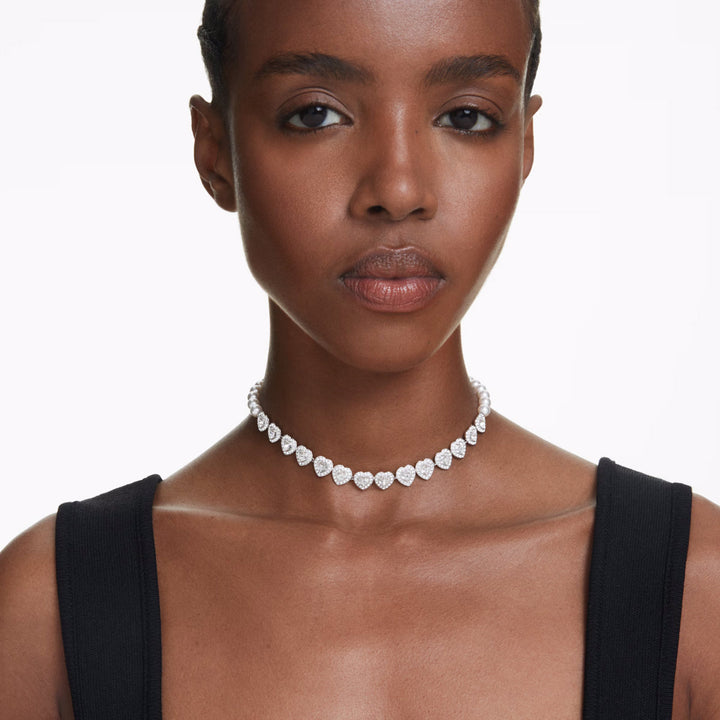 Swarovski x Ariana Grande Tennis Choker Verschiedene Schliffe Herz Weiss Rhodiniert - 5720861