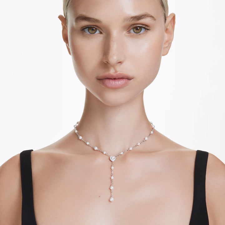 Swarovski x Ariana Grande Y Halskette Kristallperle Verschiedene Schliffe Herz Weiss Rhodiniert - 5720855