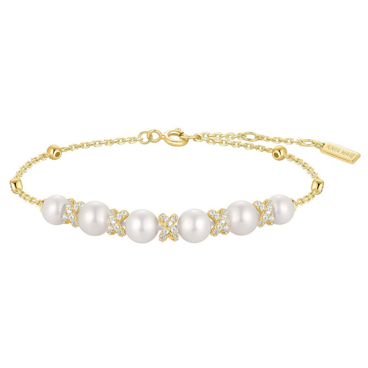 Ania Haie Gold Sparkling Braided Shell Pearl Armband - B069-03G
