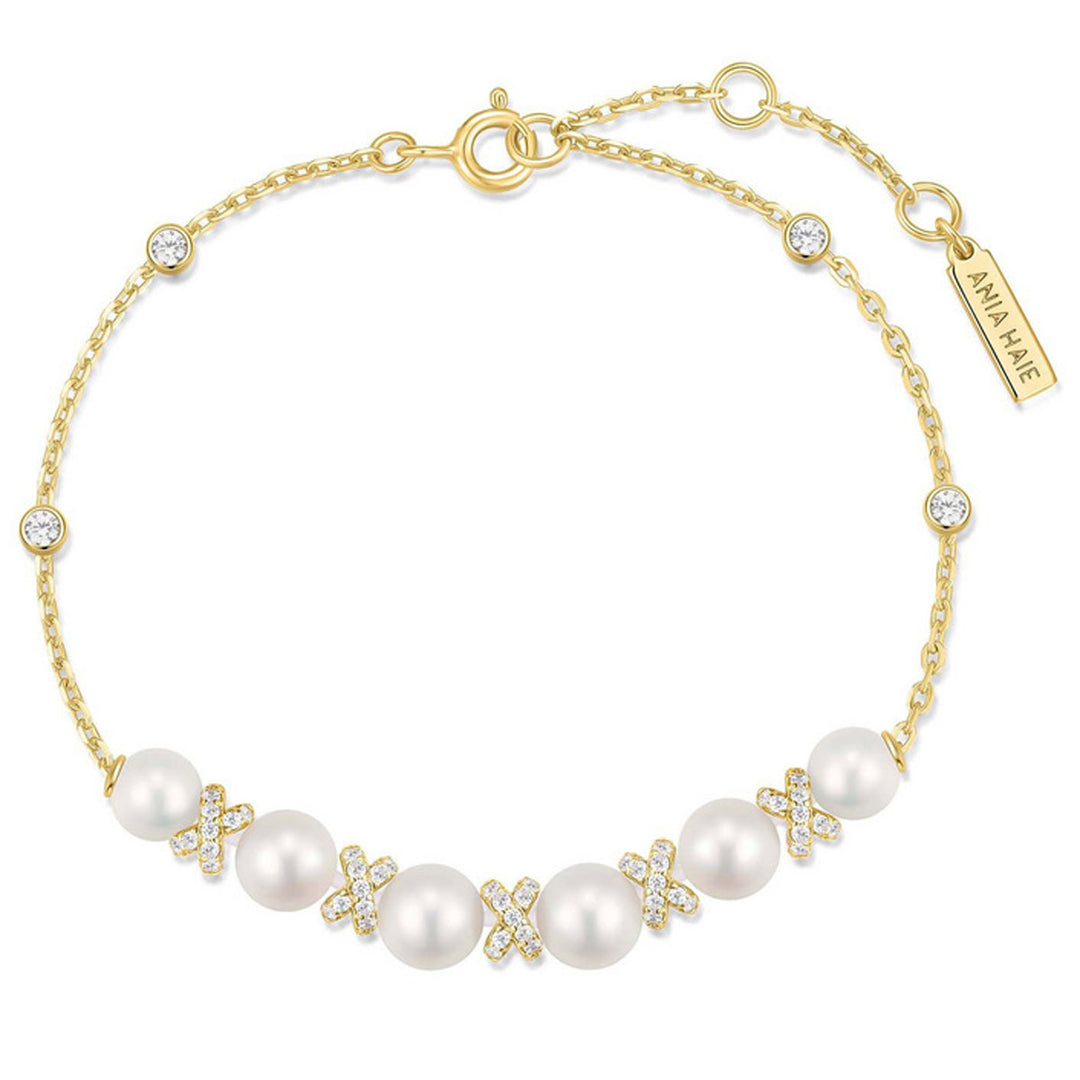 Ania Haie Gold Sparkling Braided Shell Pearl Armband - B069-03G