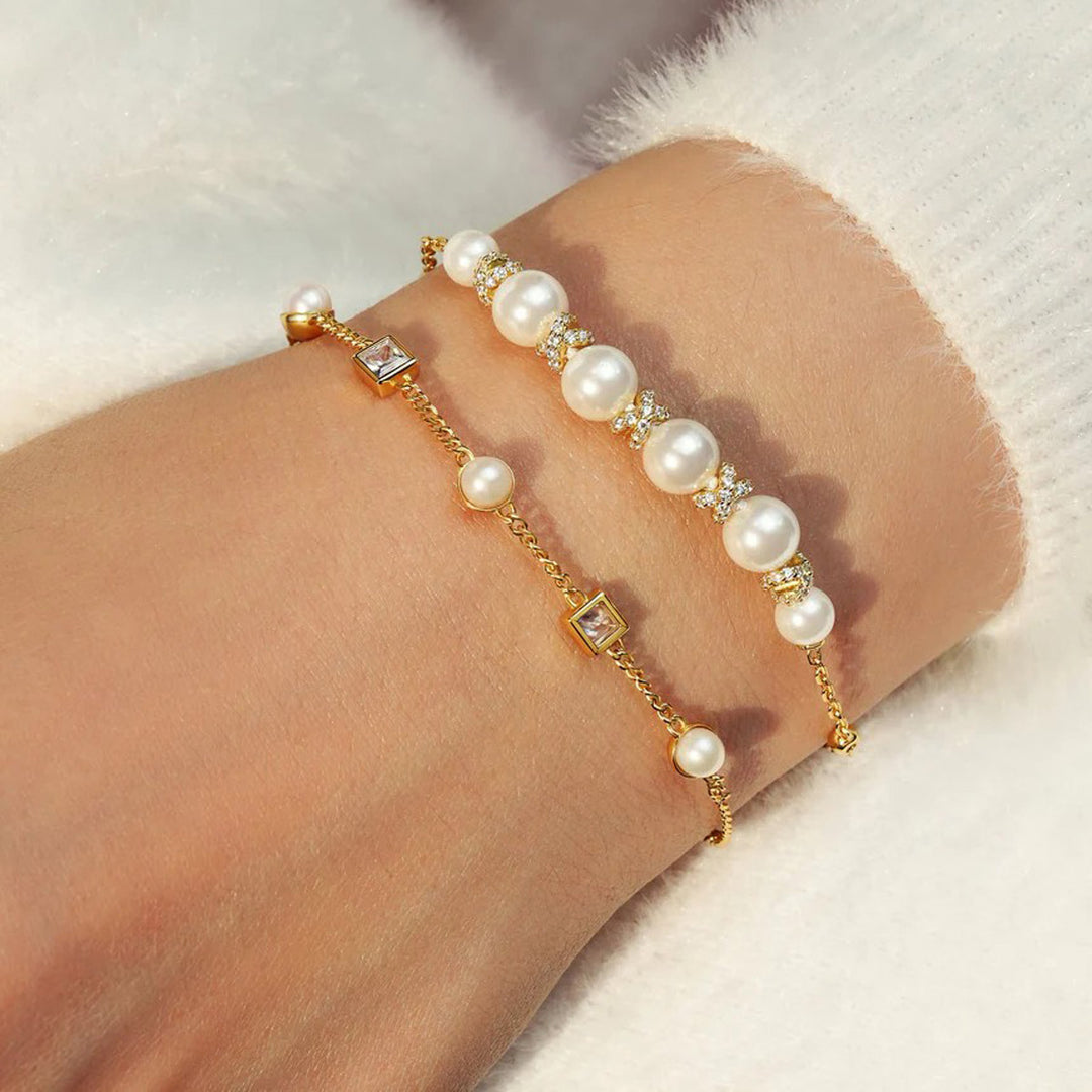 Ania Haie Gold Sparkling Braided Shell Pearl Armband - B069-03G