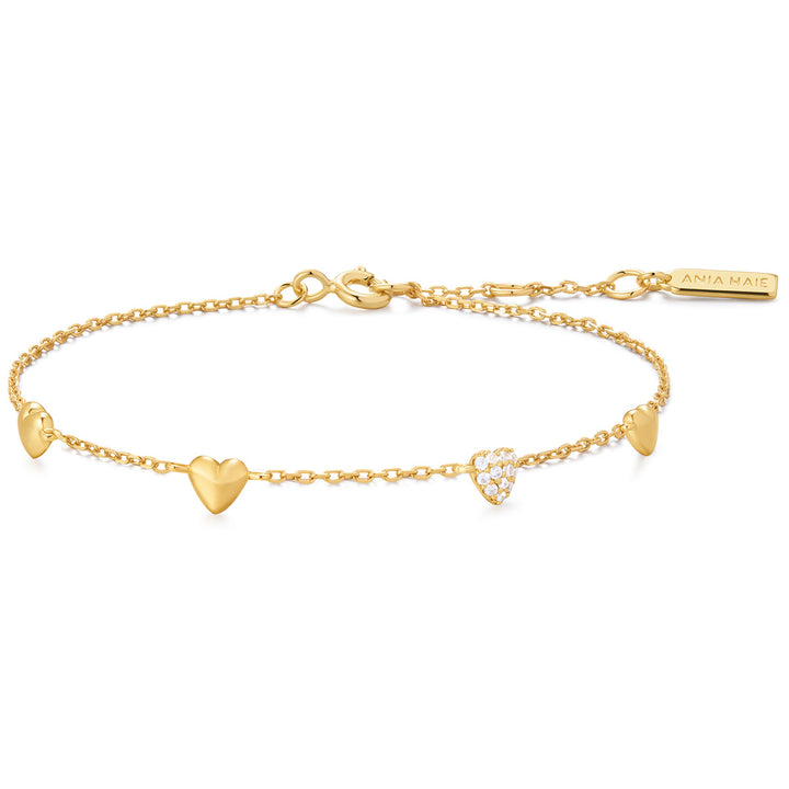 Ania Haie Gold Pavé Puffed Heart Station Armband - B074-06G