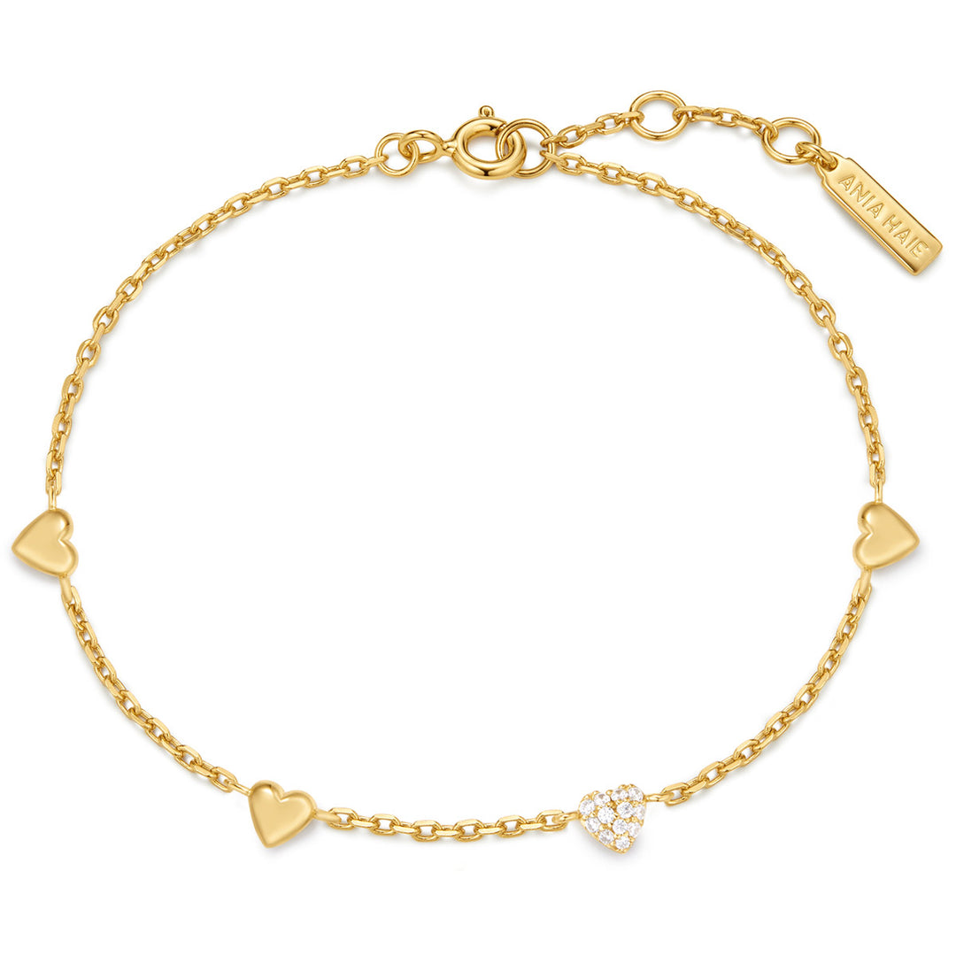 Ania Haie Gold Pavé Puffed Heart Station Armband - B074-06G