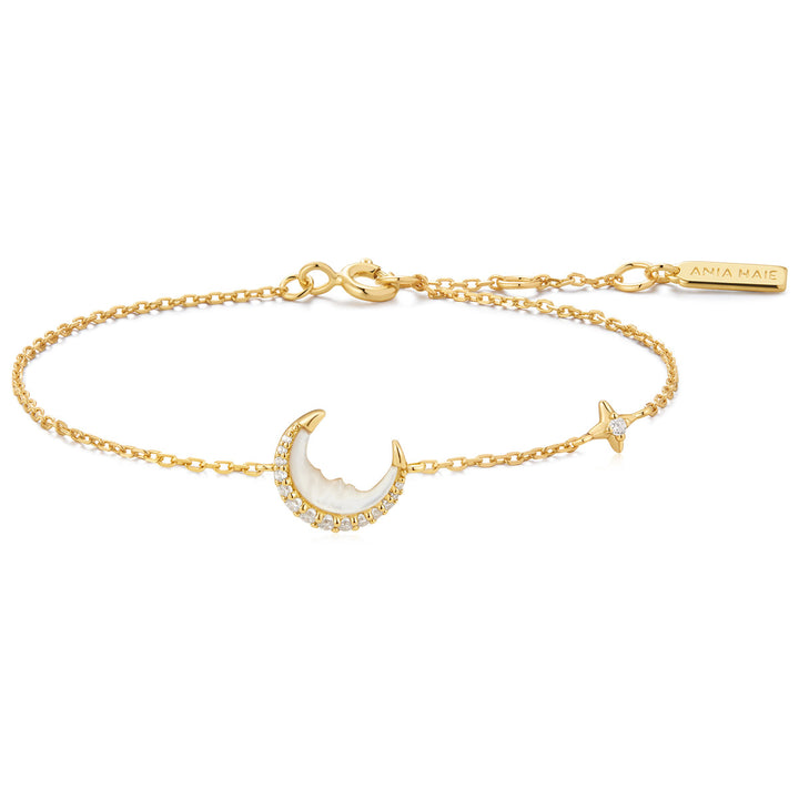 Ania Haie Gold Mother of Pearl Crescent Moon Bracelet - B075-05G