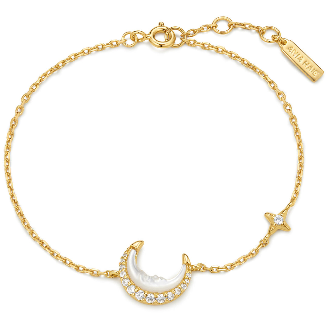 Ania Haie Gold Mother of Pearl Crescent Moon Armband - B075-05G