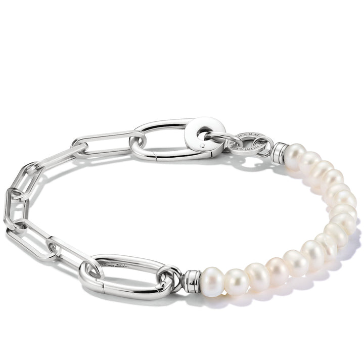 Thomas Sabo Charm Armband Paperclip und Perlen mit einem Connect Link Silber - C1209-082-14