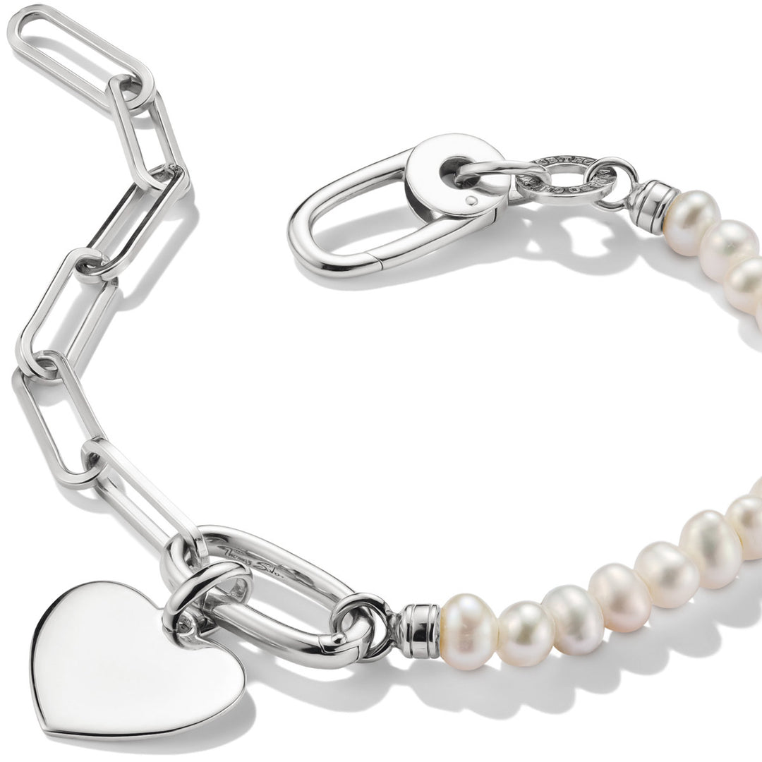Thomas Sabo Charm Armband Paperclip und Perlen mit einem Connect Link Silber - C1209-082-14