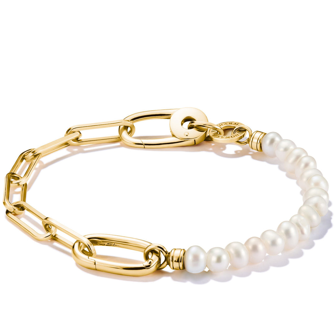 Thomas Sabo Charm Armband Paperclip und Perlen mit einem Connect Link vergoldet - C1209-430-14