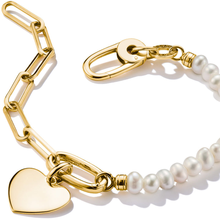 Thomas Sabo Charm Armband Paperclip und Perlen mit einem Connect Link vergoldet - C1209-430-14