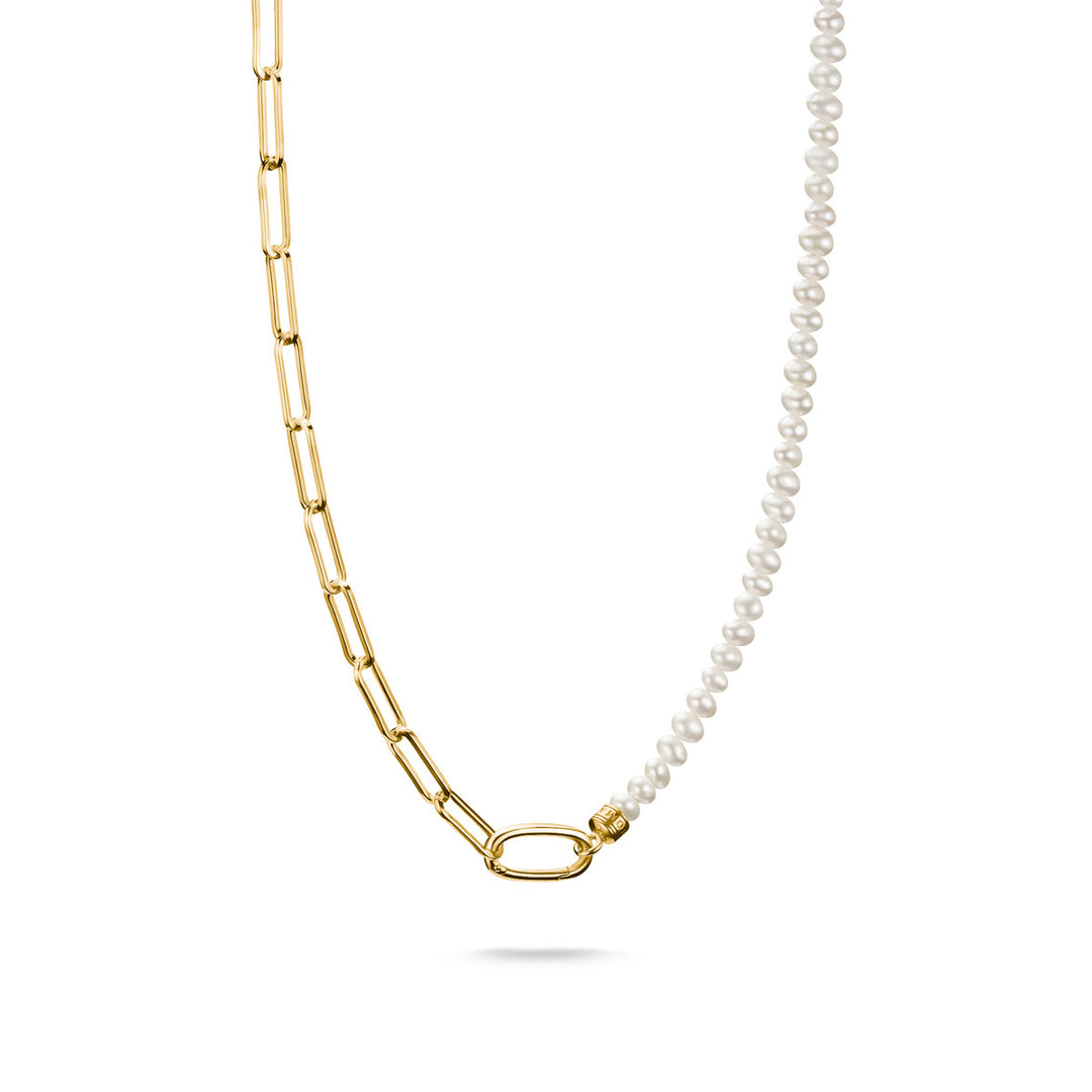 Collana Charm Thomas Sabo Paperclip e perle con un Connect Link placcato oro - C1211-430-14-L45